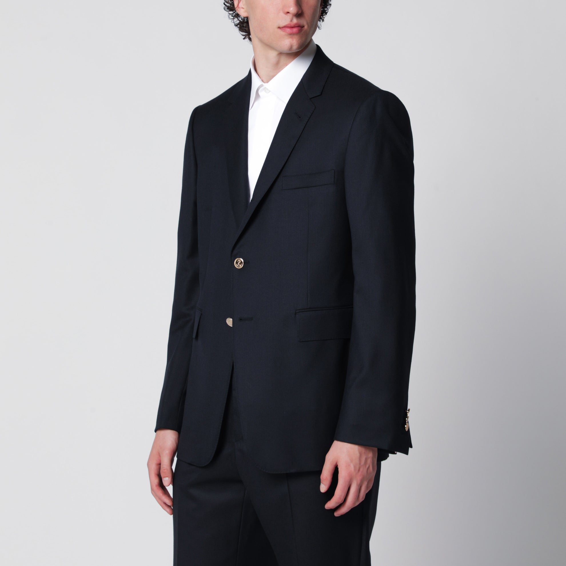 Einreihige marineblaue Jacke aus Wolle
