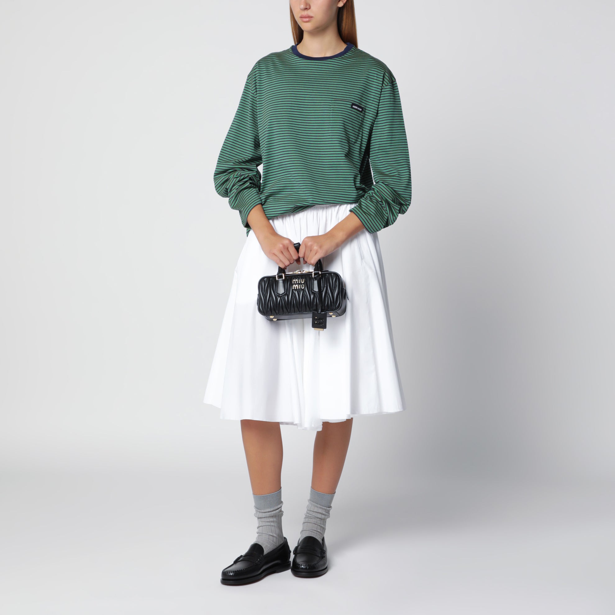 Maglia a righe blu navy/verde in cotone
