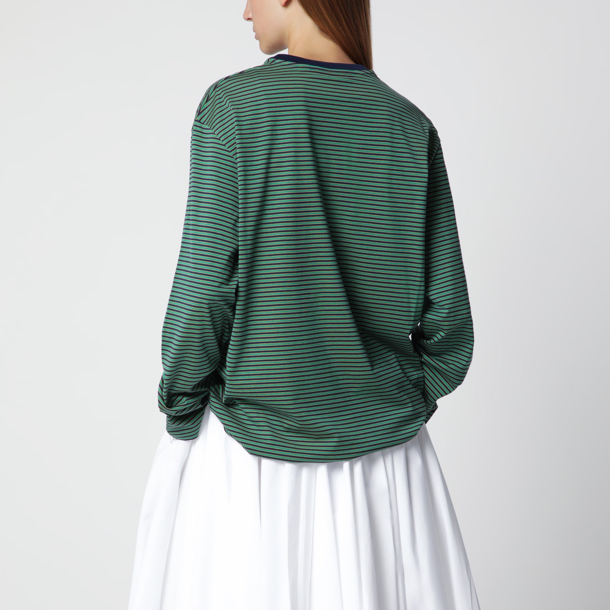 Maglia a righe blu navy/verde in cotone