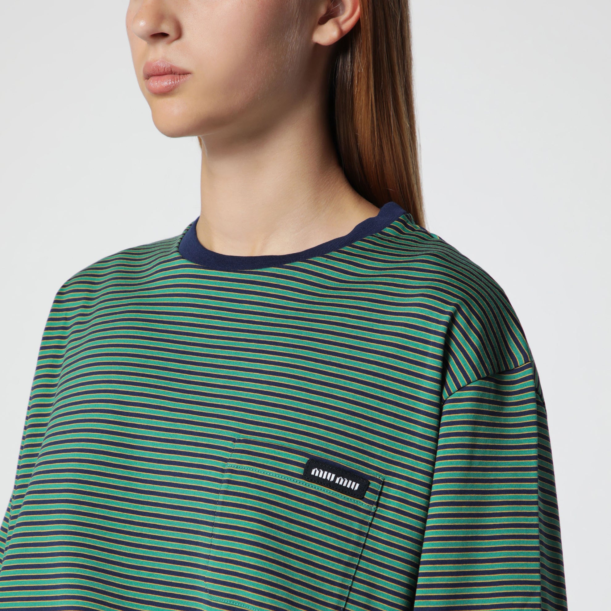 Maglia a righe blu navy/verde in cotone