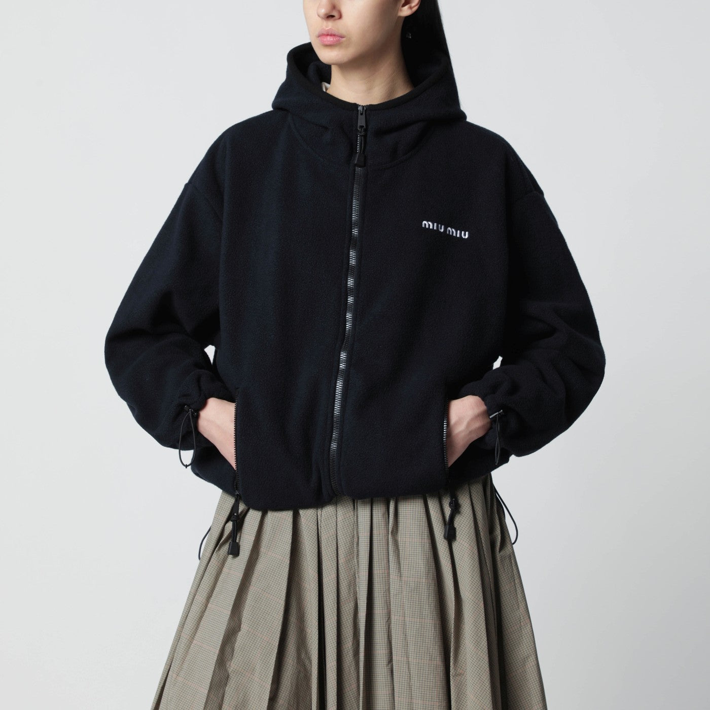 Blue fleece zip-up sweatshirt