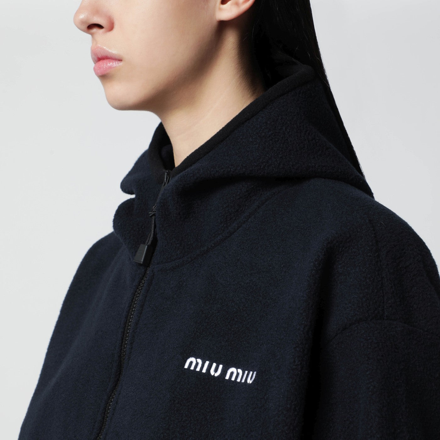 Blue fleece zip-up sweatshirt