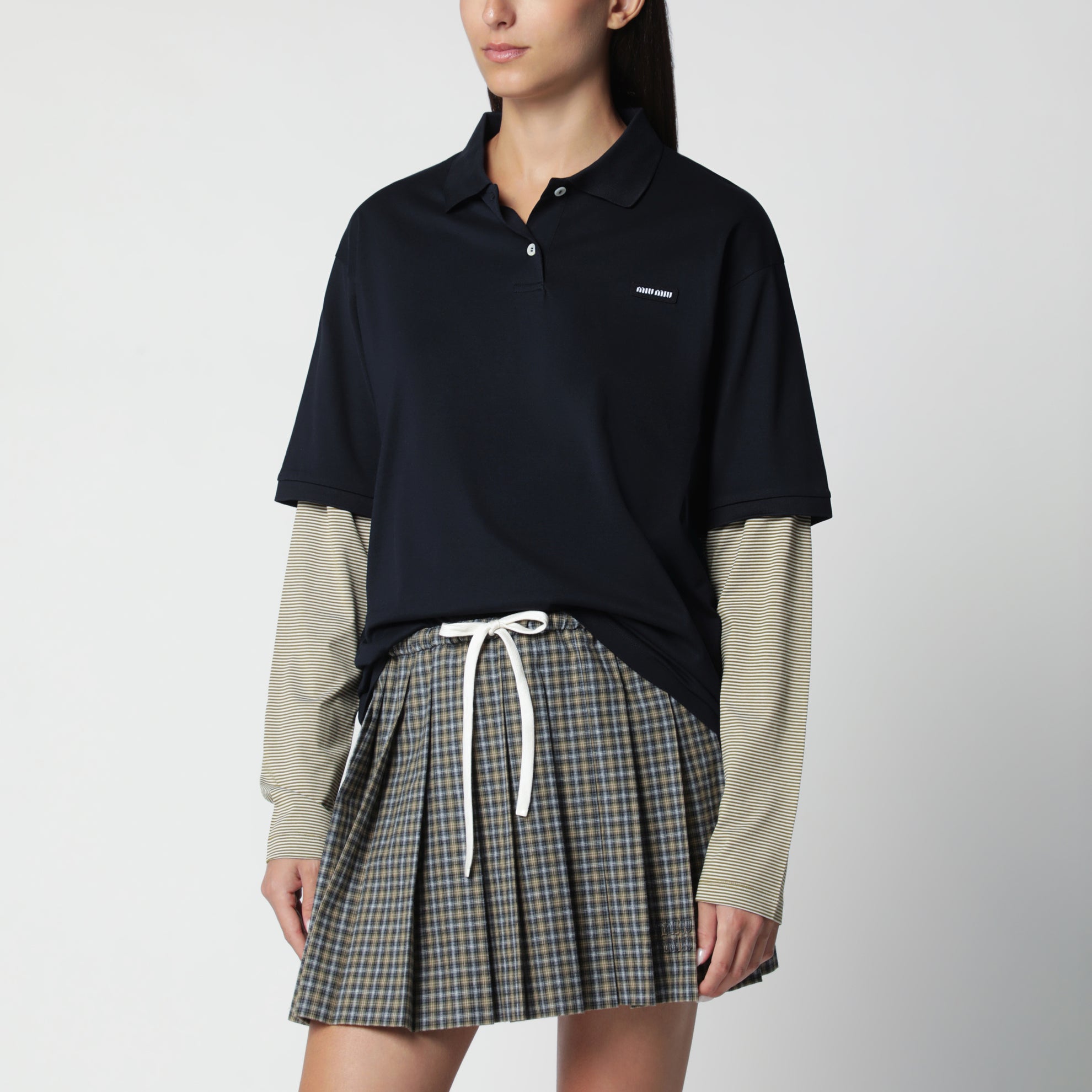 Polo bleu/olive en jersey de coton