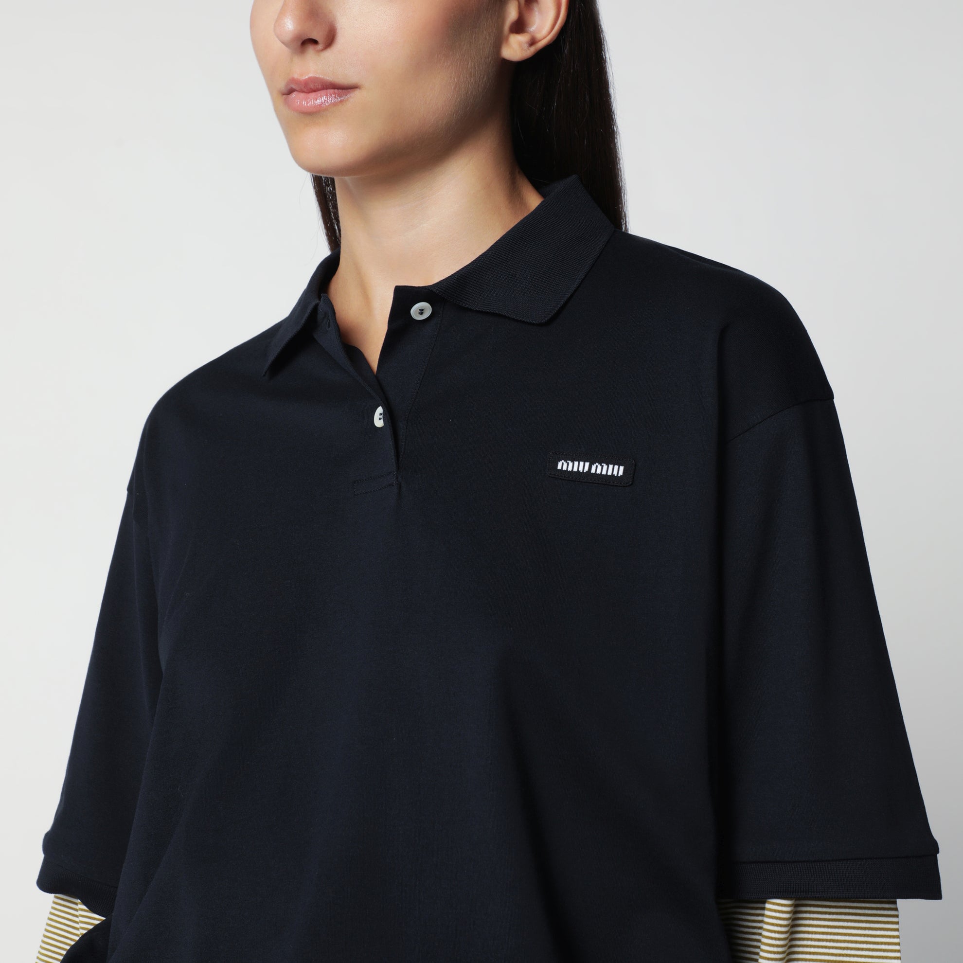 Polo bleu/olive en jersey de coton