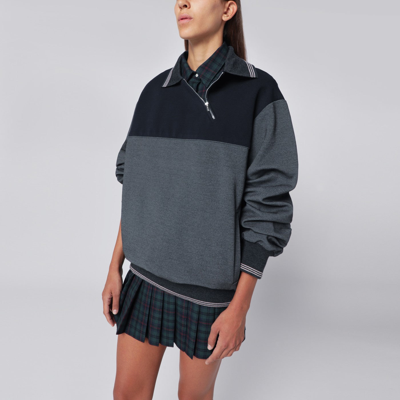 Felpa con zip antracite/blu