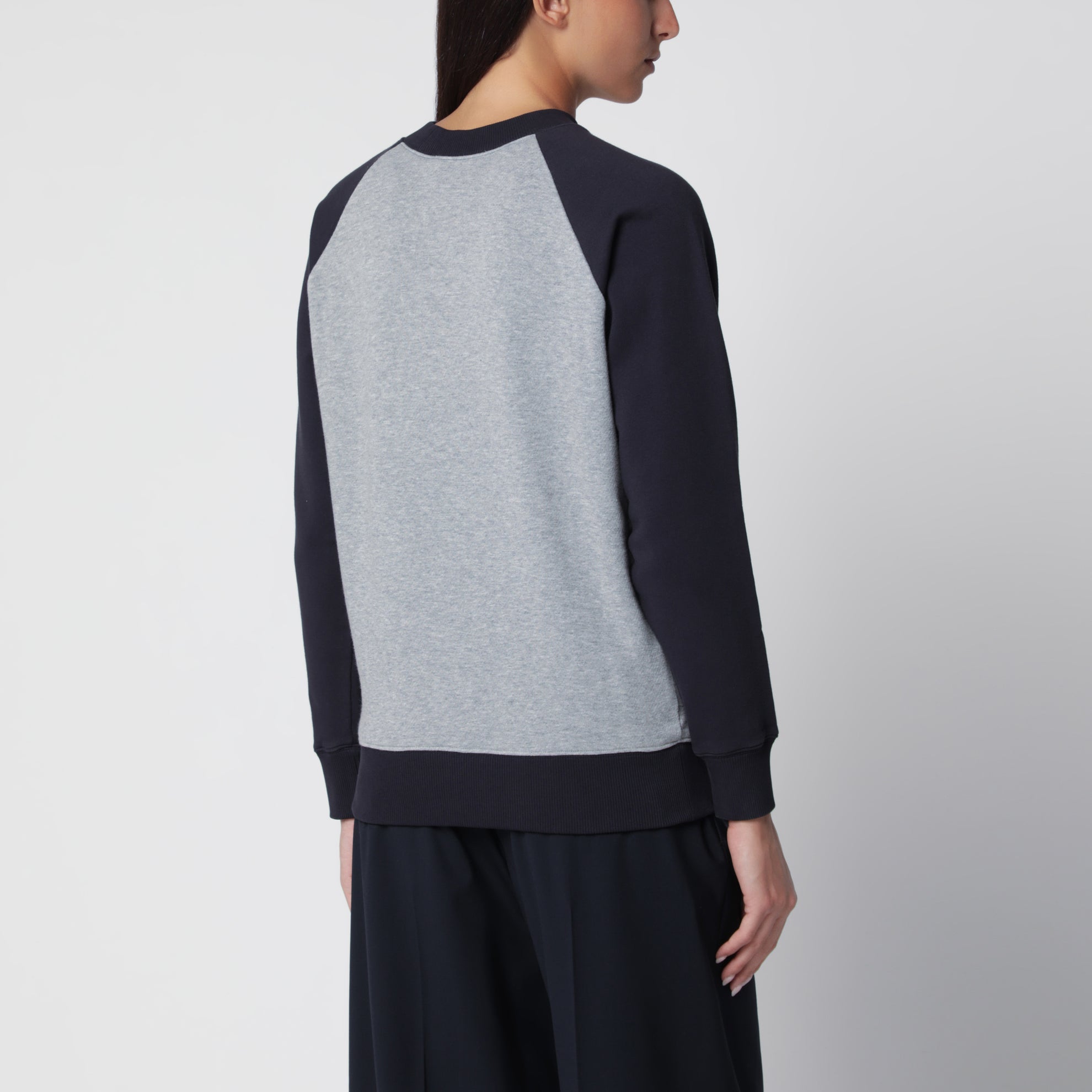Grau/Navy Color-Block Rundhals-Sweatshirt aus Baumwolle