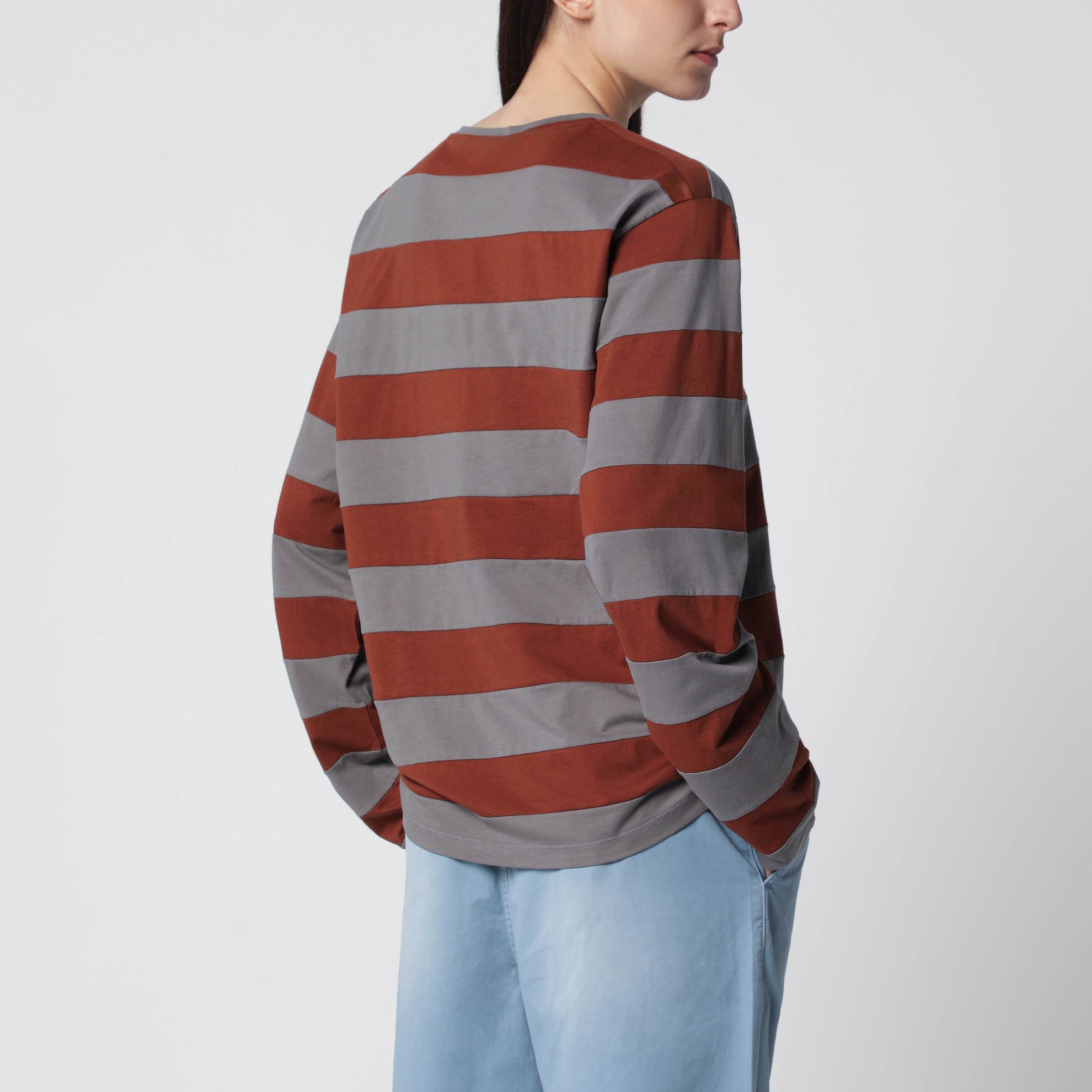 T-shirt rayé en jersey de coton Fer/Tabac