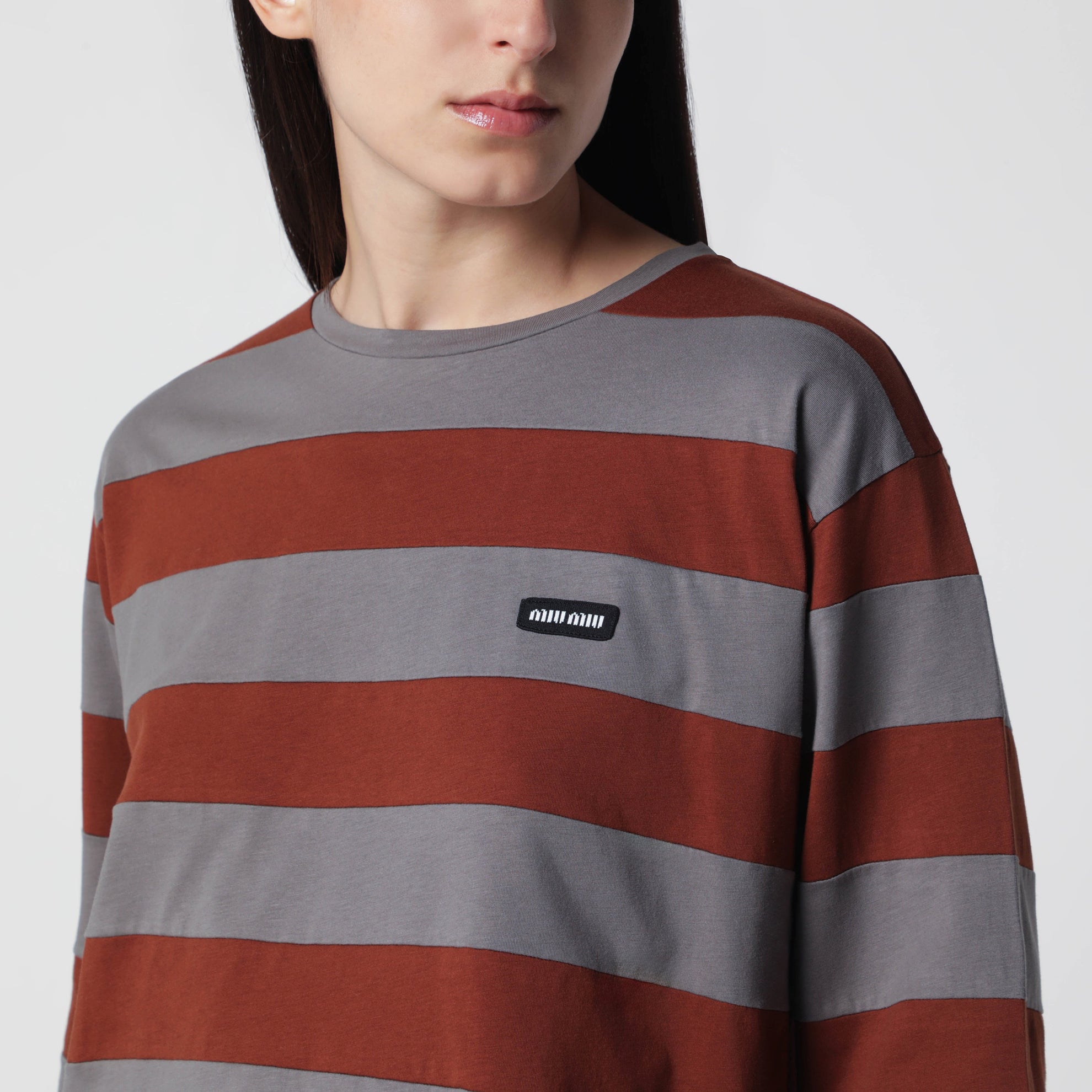 T-shirt rayé en jersey de coton Fer/Tabac