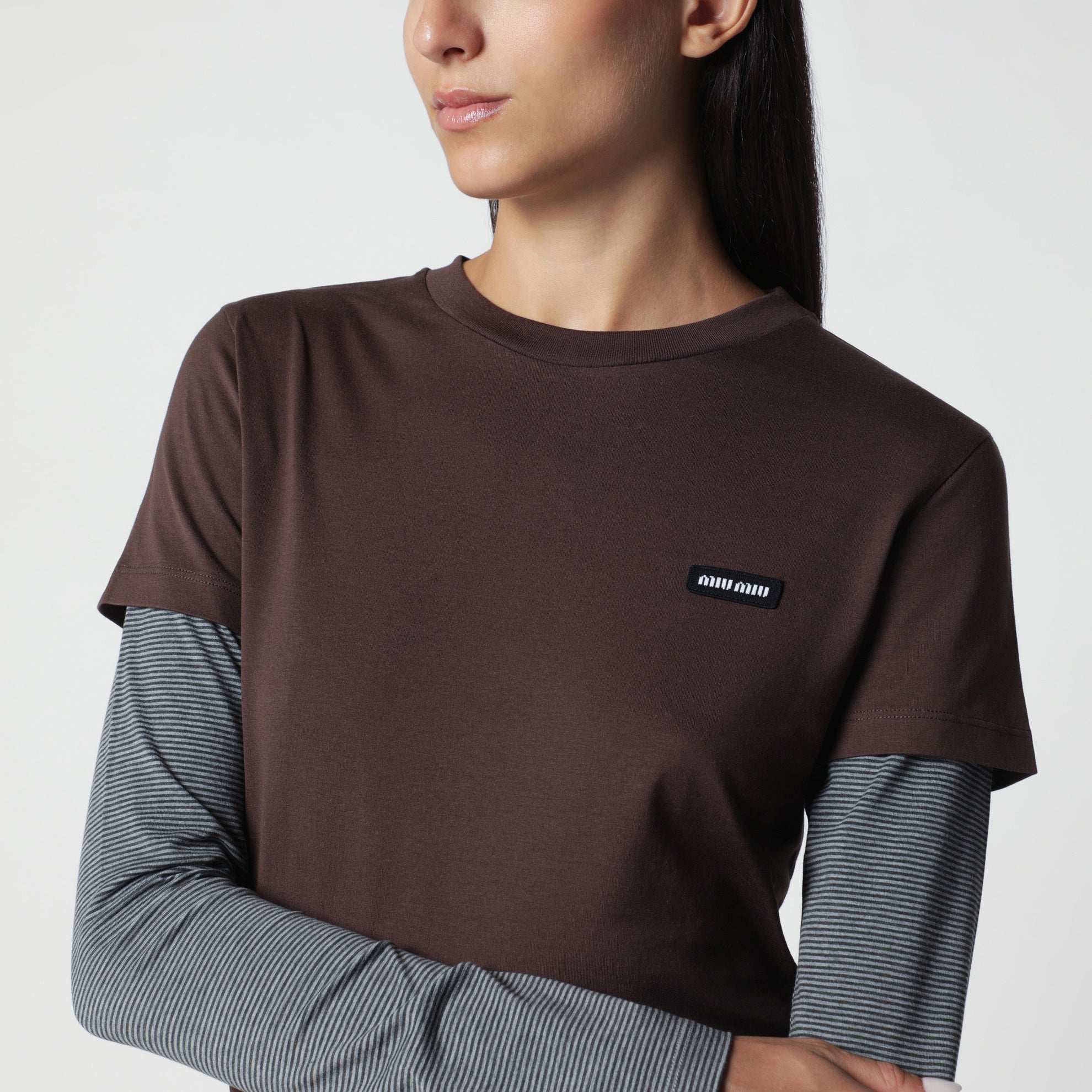 T-shirt cacao/anthracite en jersey de coton