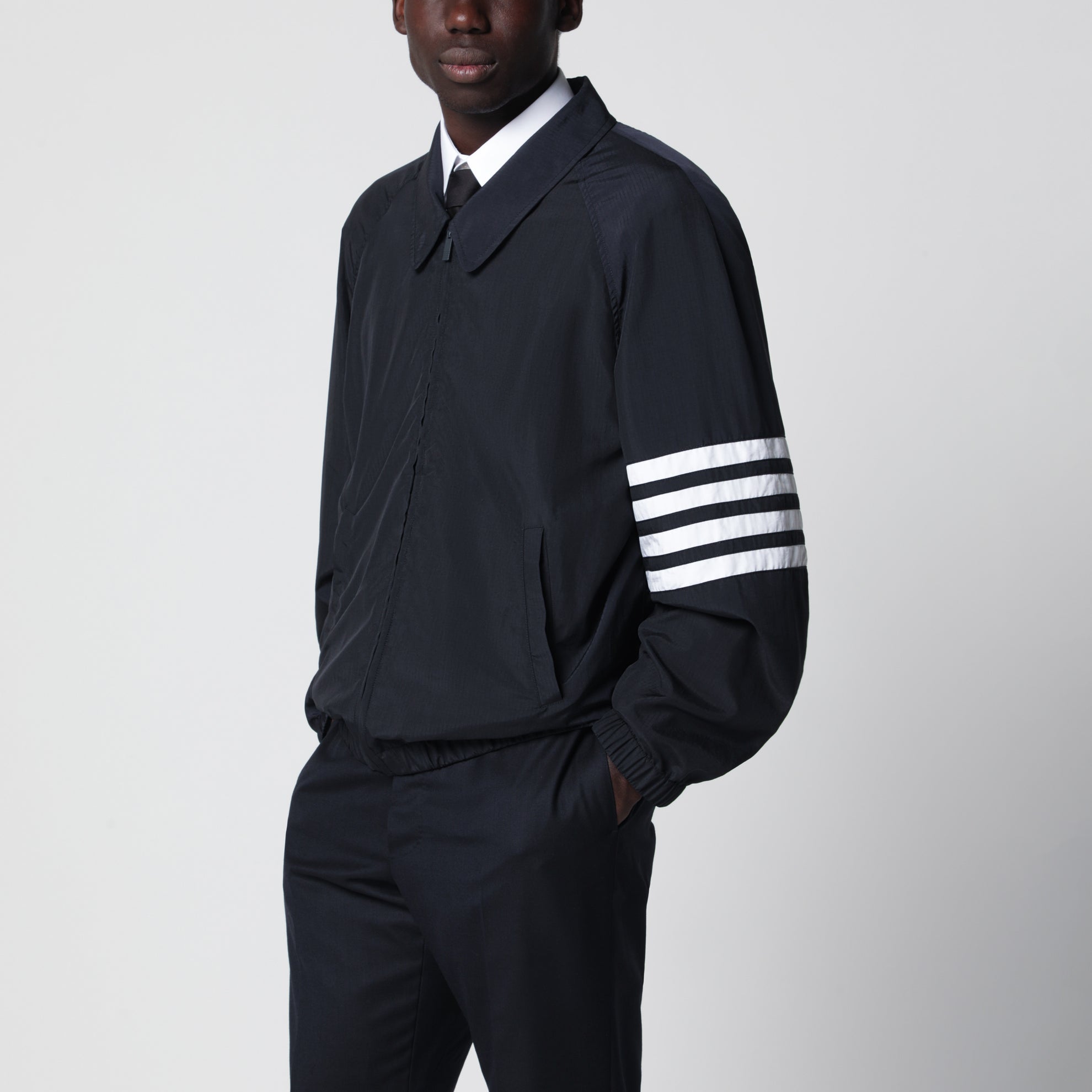 Lightweight navy blue zip-up jacket