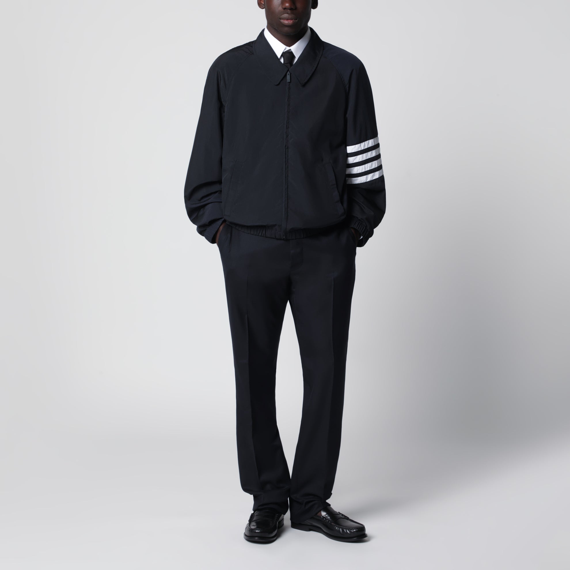 Lightweight navy blue zip-up jacket