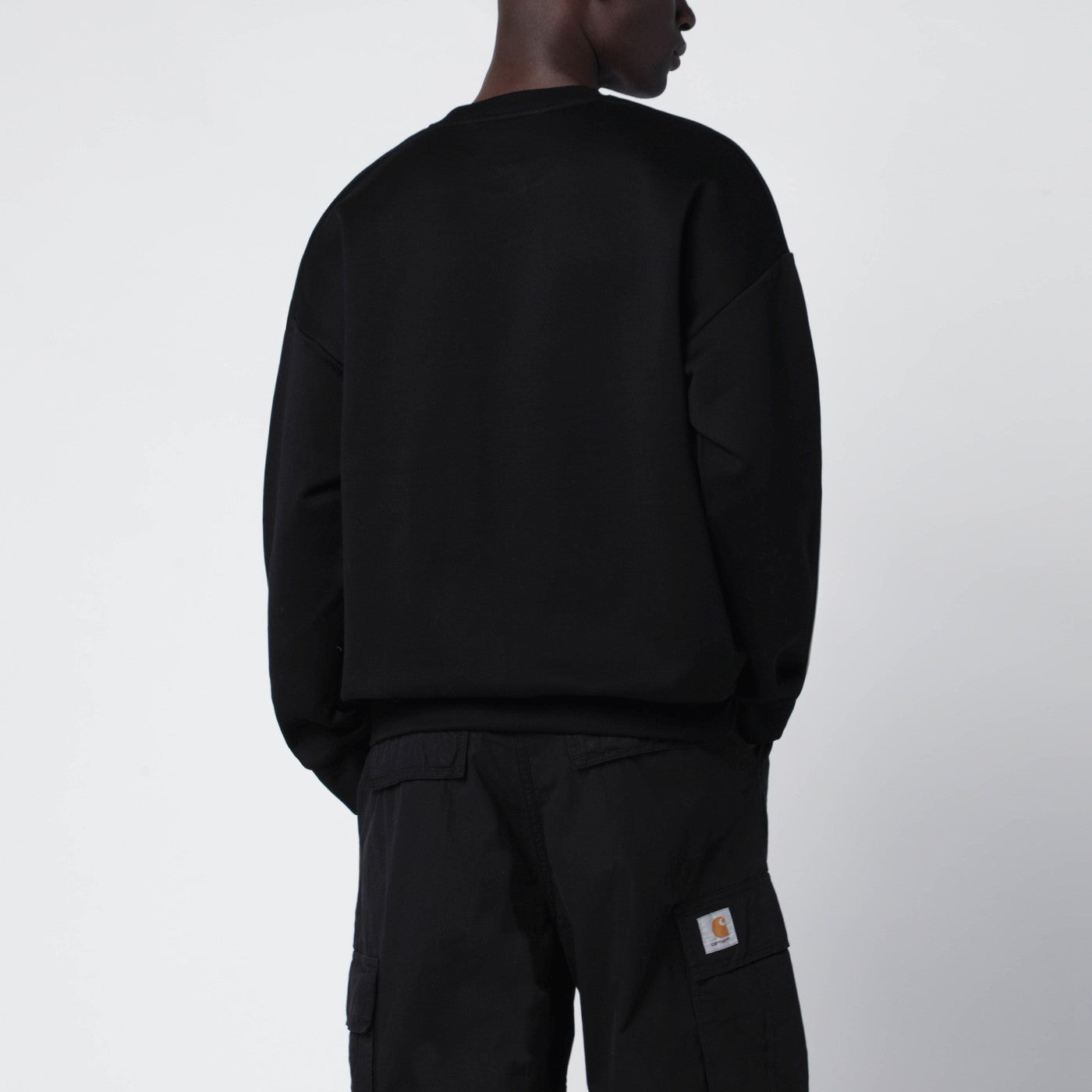 Black cotton sweatshirt with embroidered logo