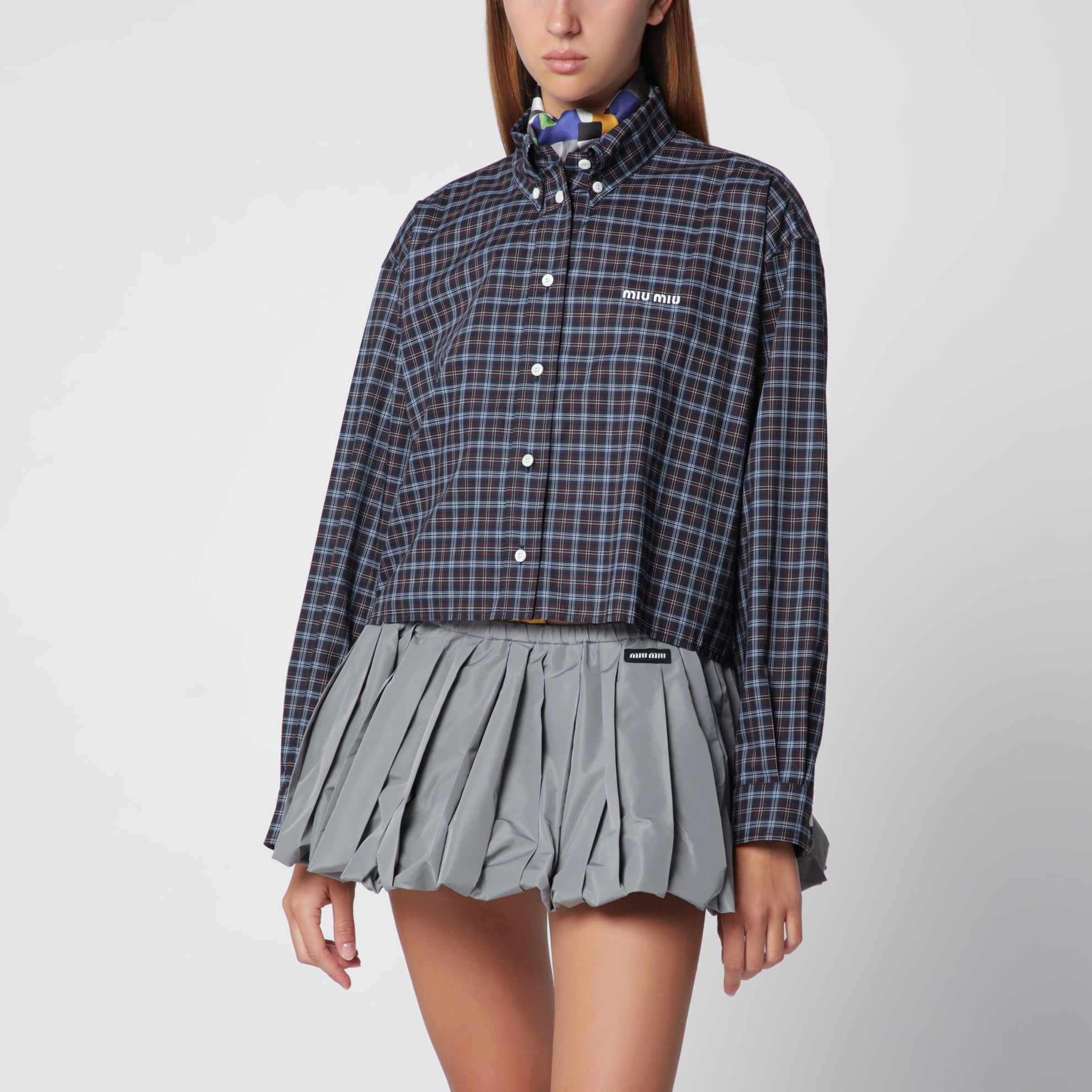 Camicia in tartan blu/cacao