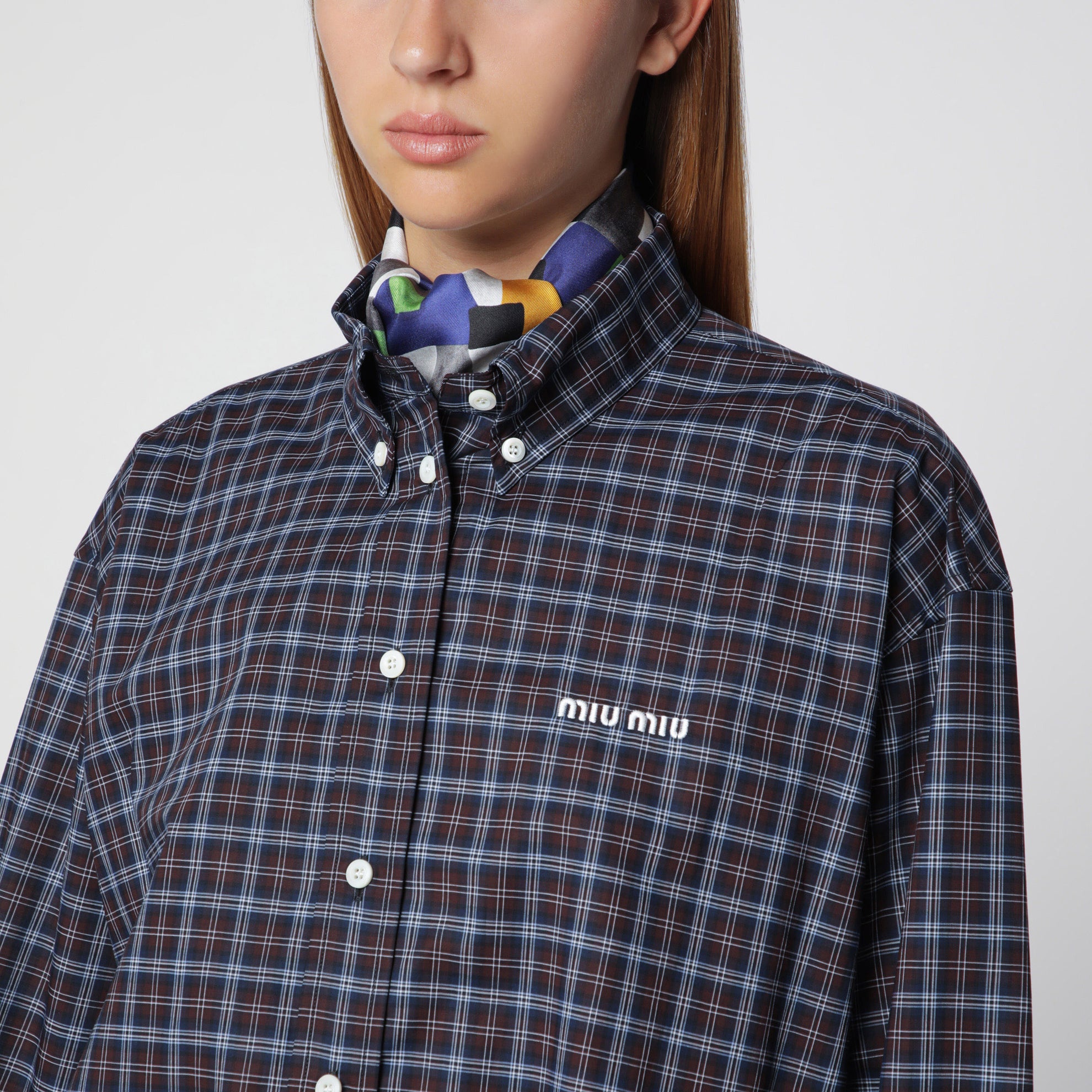 Camicia in tartan blu/cacao