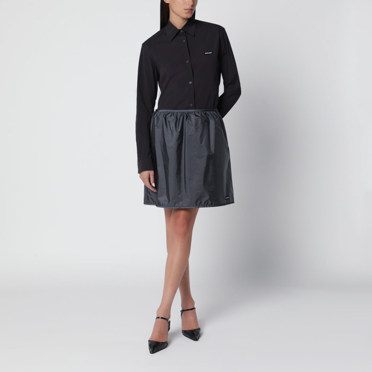 Camicia nera in popeline stretch