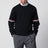Maglione blu navy in cotone con dettagli tricolore