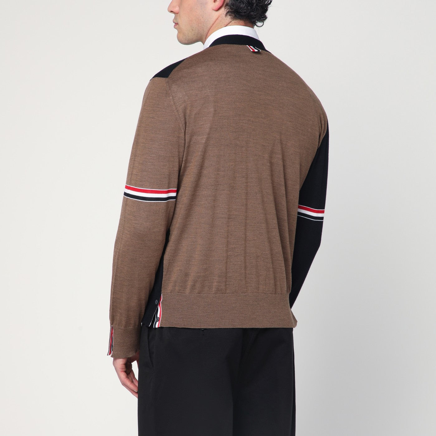 Navy/grey/brown wool cardigan