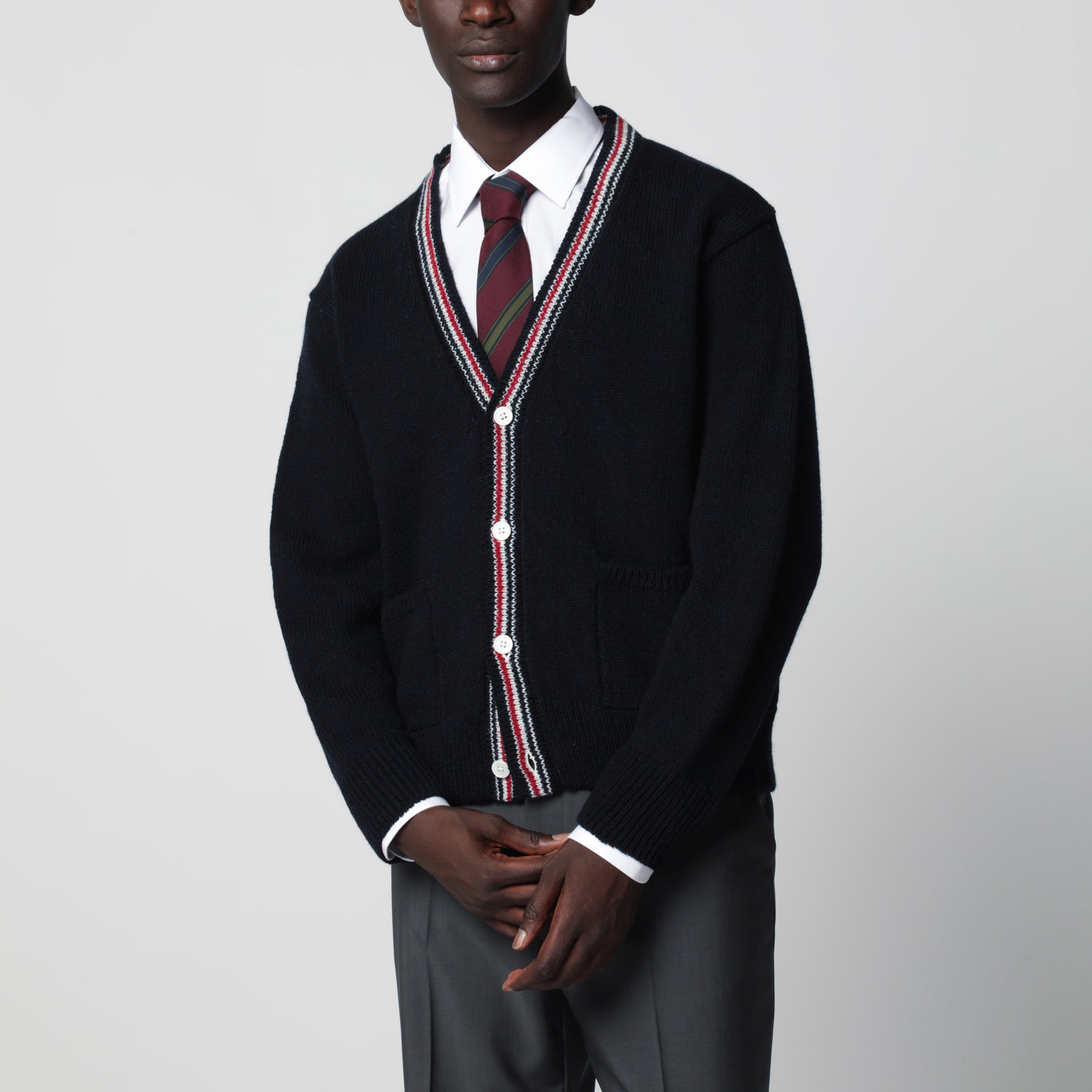 Cardigan Hector blu navy in lana e mohair