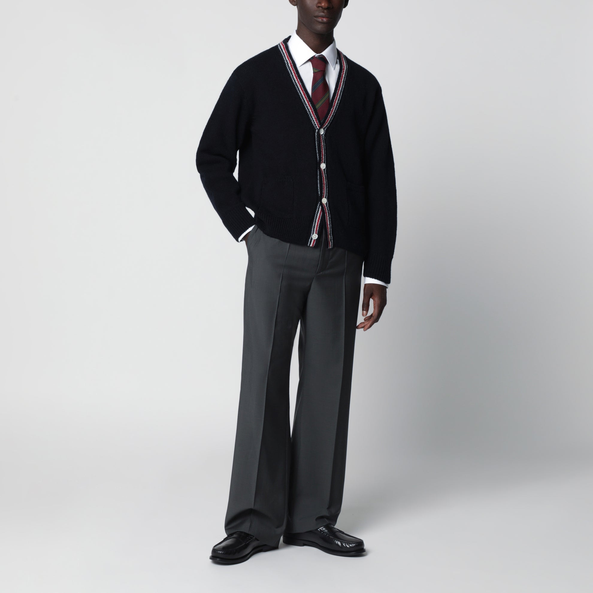 Cardigan Hector blu navy in lana e mohair