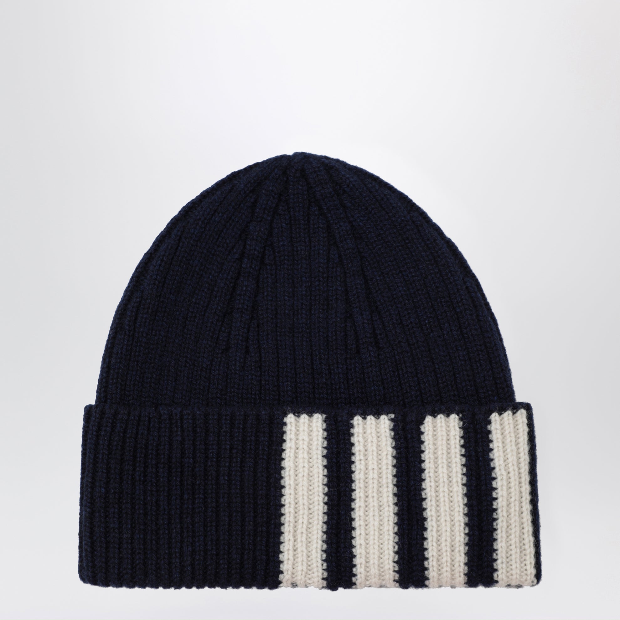 Berretto a coste in cashmere blu navy
