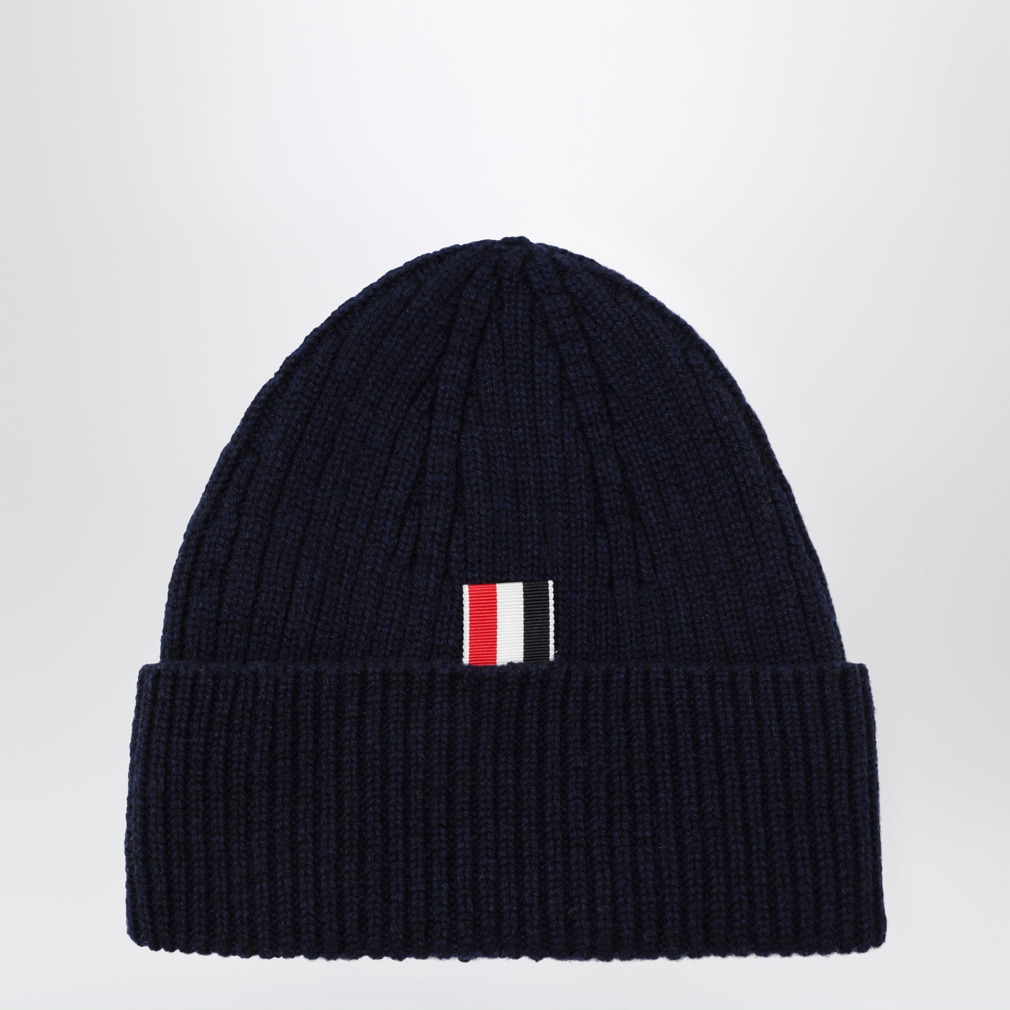 Berretto a coste in cashmere blu navy