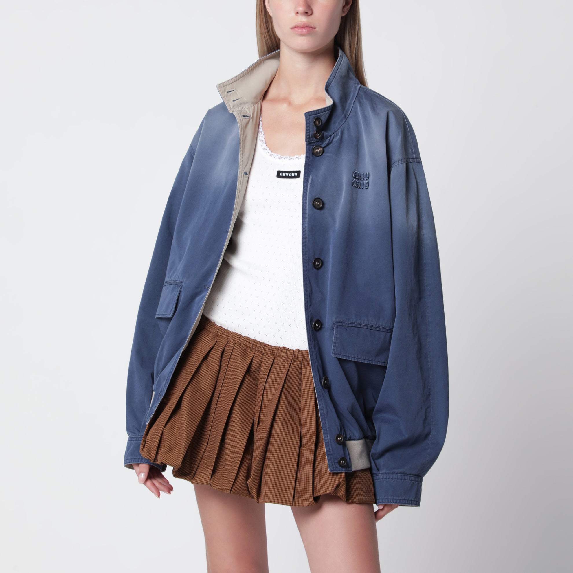 Blouson en twill old washed bleu/vert citron