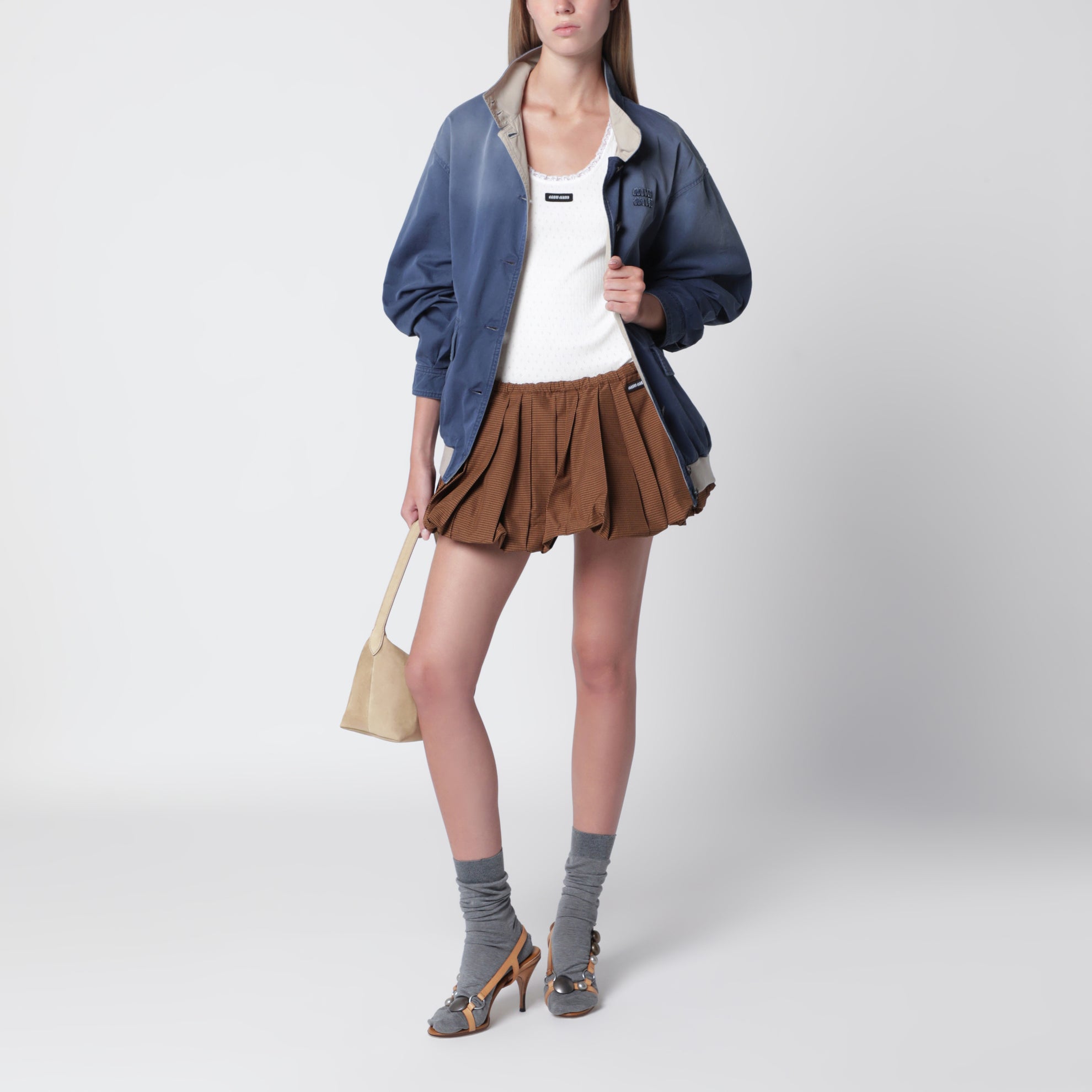 Blouson en twill old washed bleu/vert citron