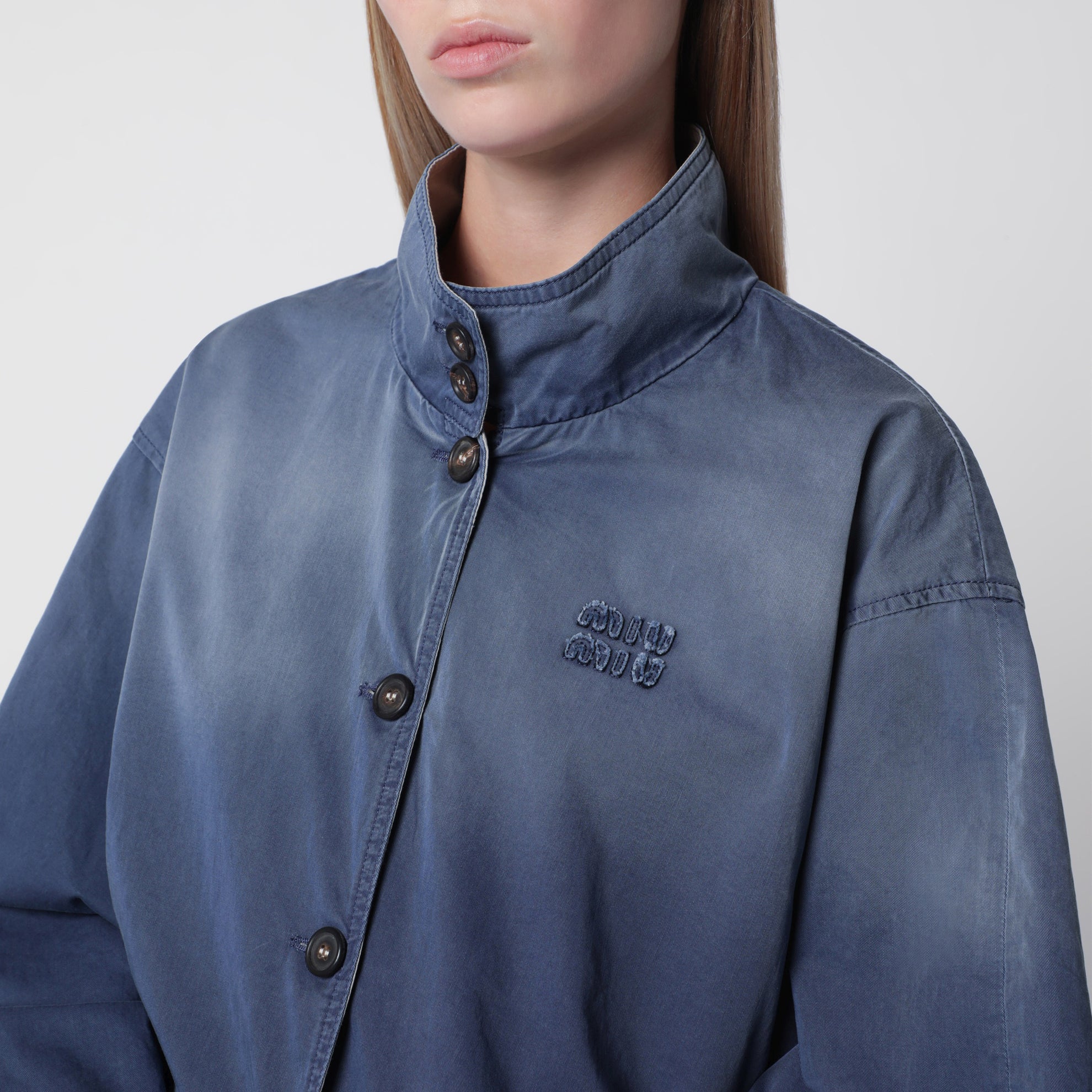 Blouson en twill old washed bleu/vert citron