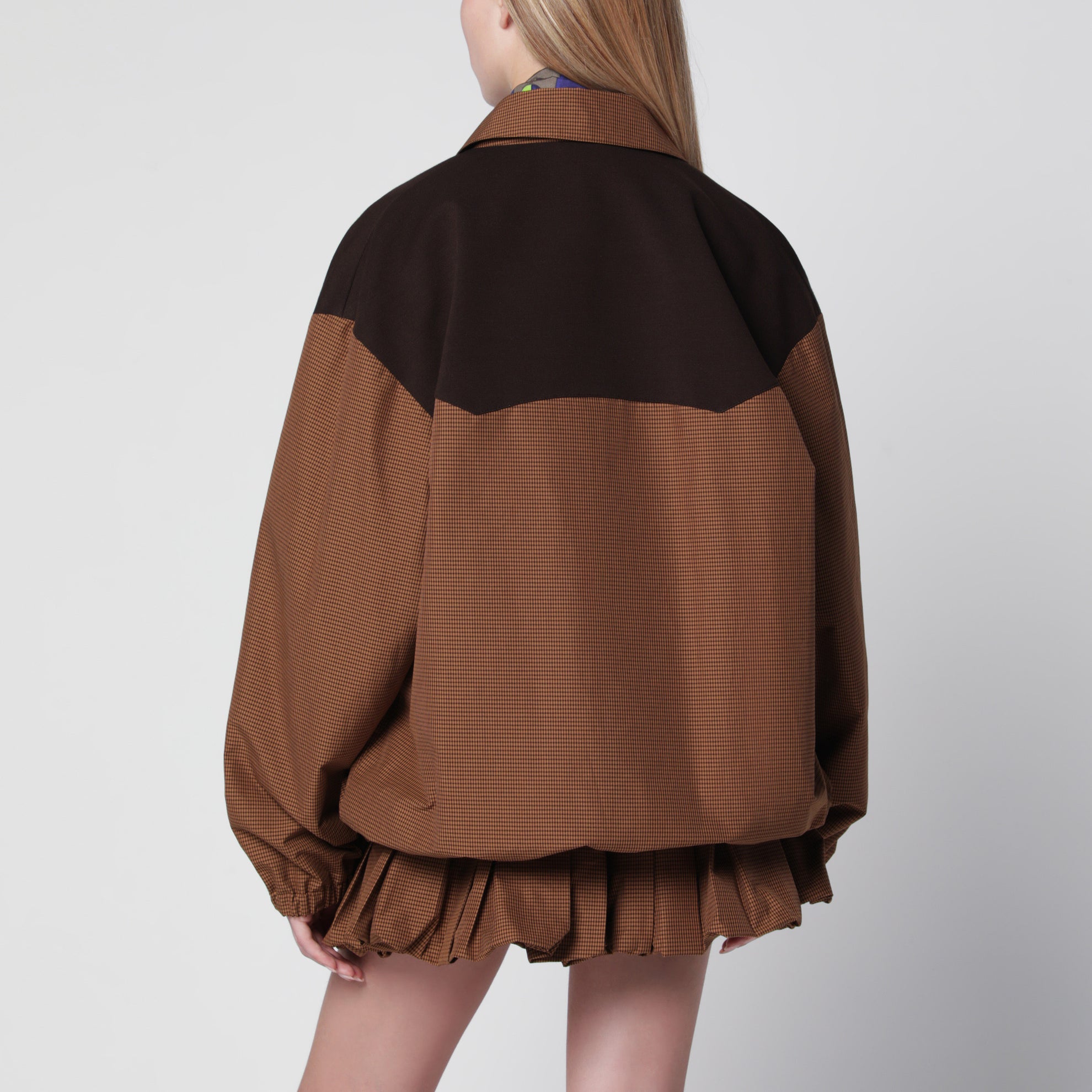 Oversized Vichy check blouson in caramel