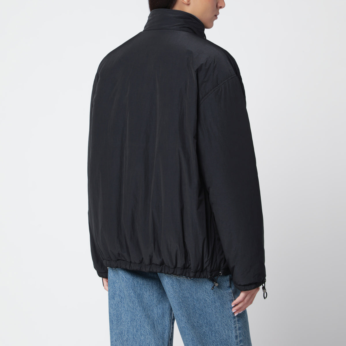 Blouson nero in pongé e pile
