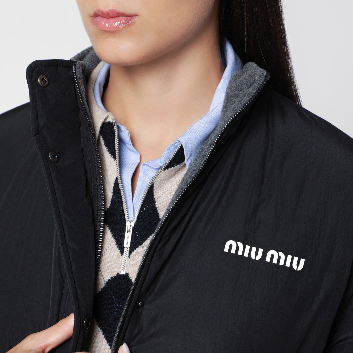 Blouson nero in pongé e pile