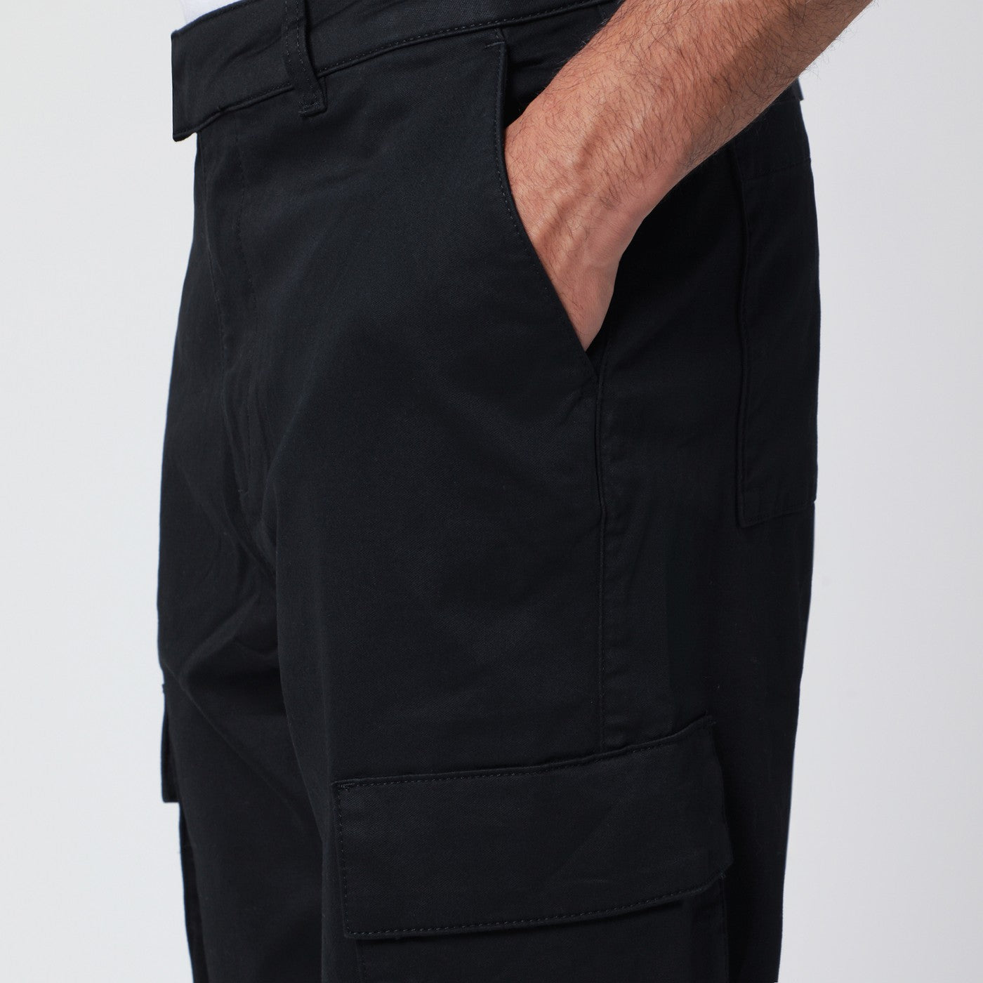 Black cotton cargo trousers