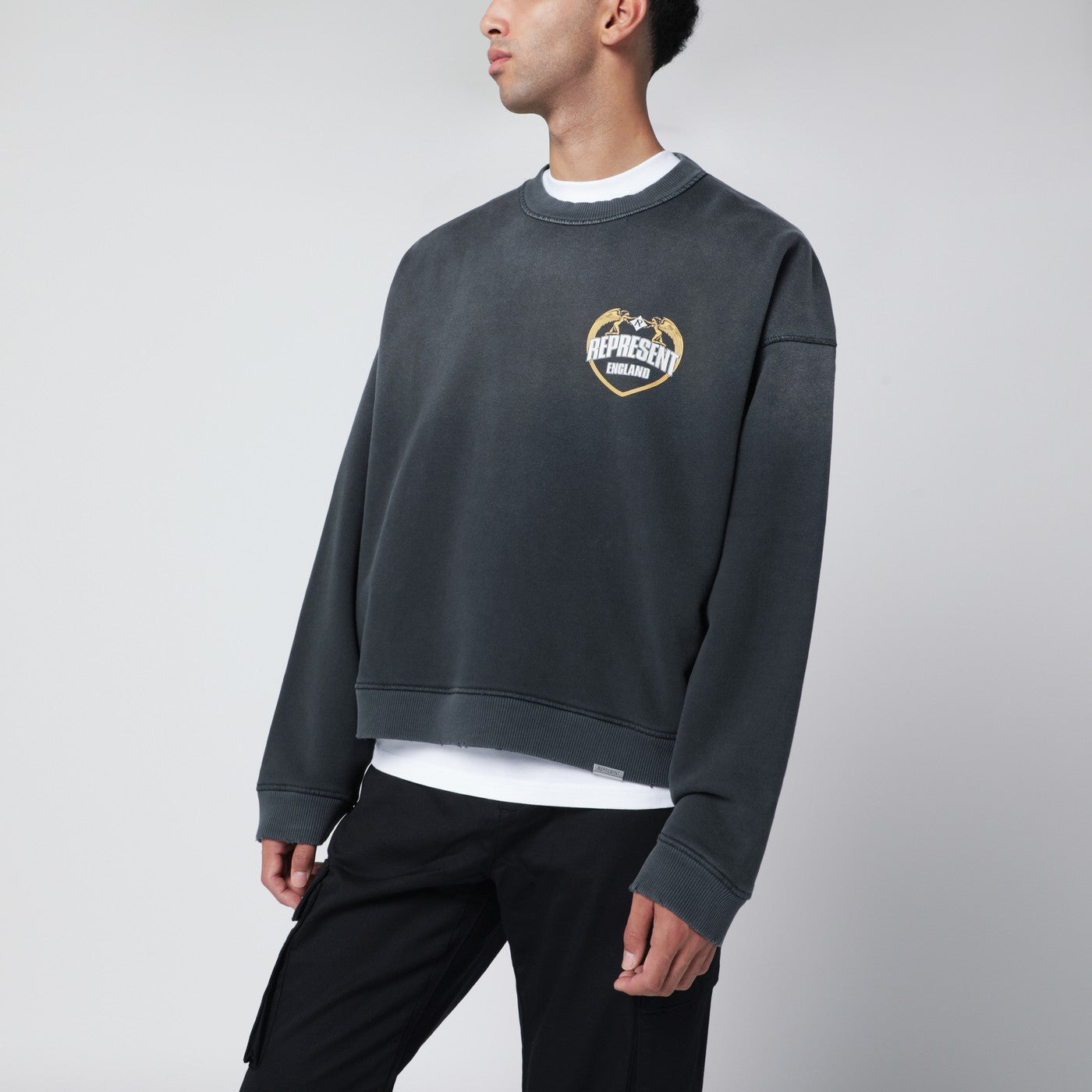 Washed-effect black cotton sweatshirt