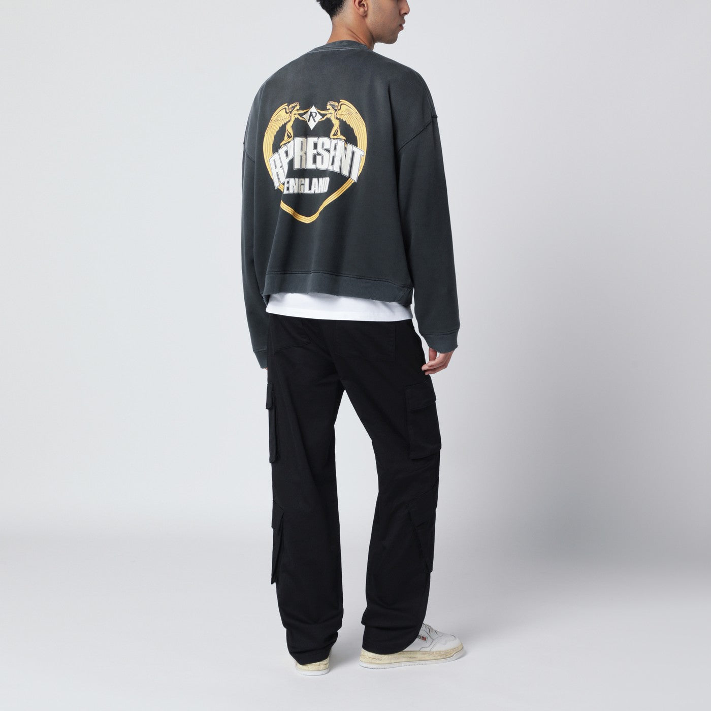 Washed-effect black cotton sweatshirt
