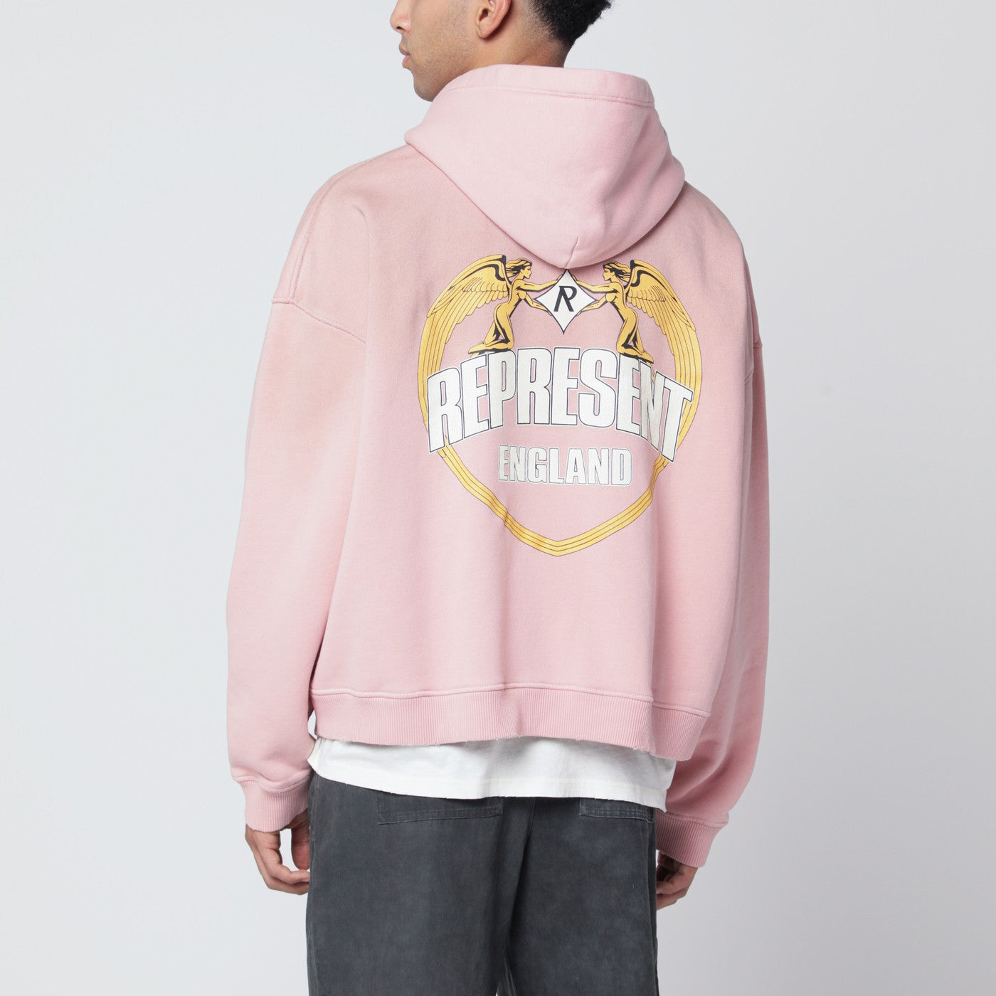 Washed-effect pink hoodie