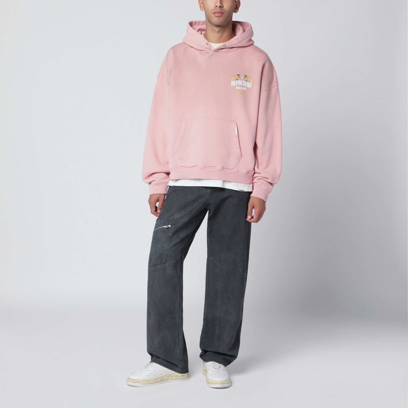 Washed-effect pink hoodie