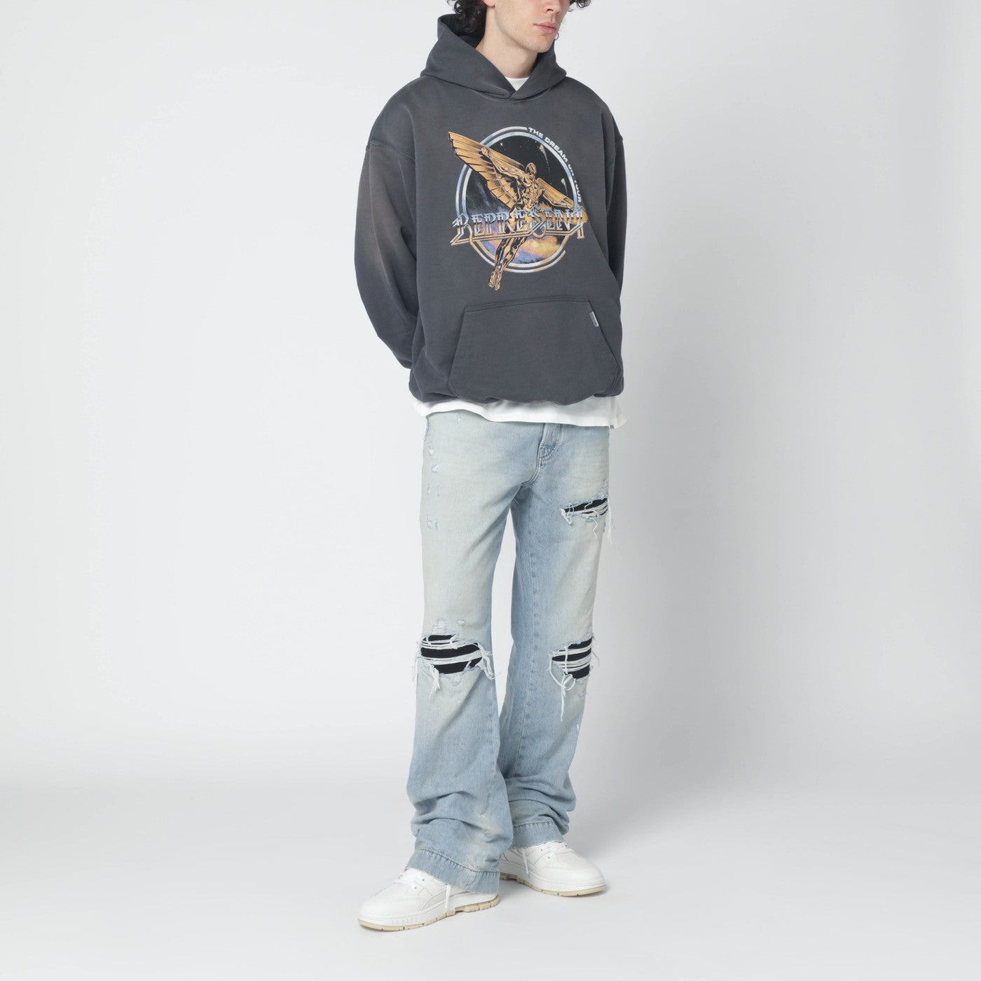 Felpa con cappuccio grigia con stampa logo