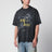 T-shirt nera slavata con stampa logo Eagle