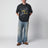 T-shirt nera slavata con stampa logo Eagle