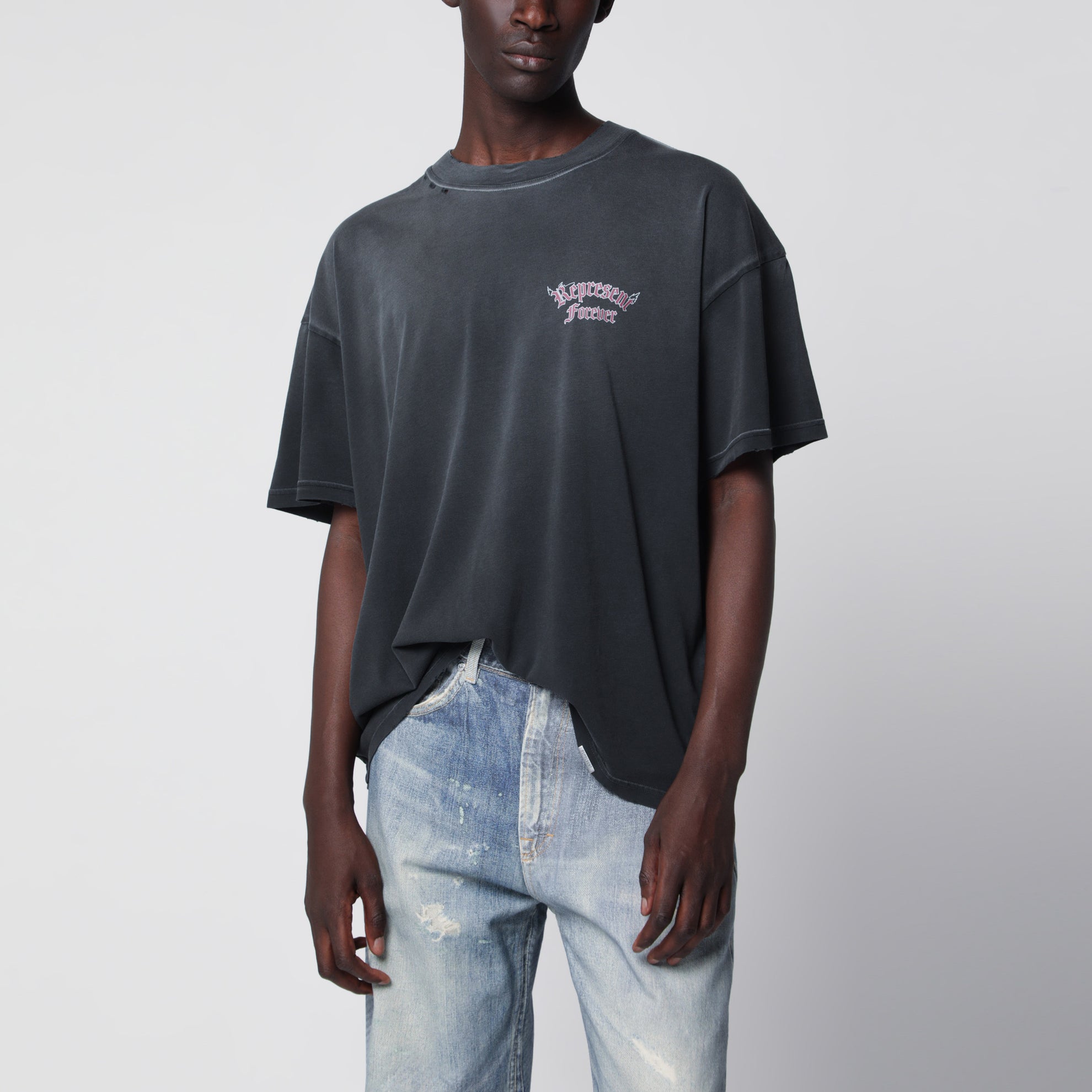 T-shirt en coton effet usé noir délavé
