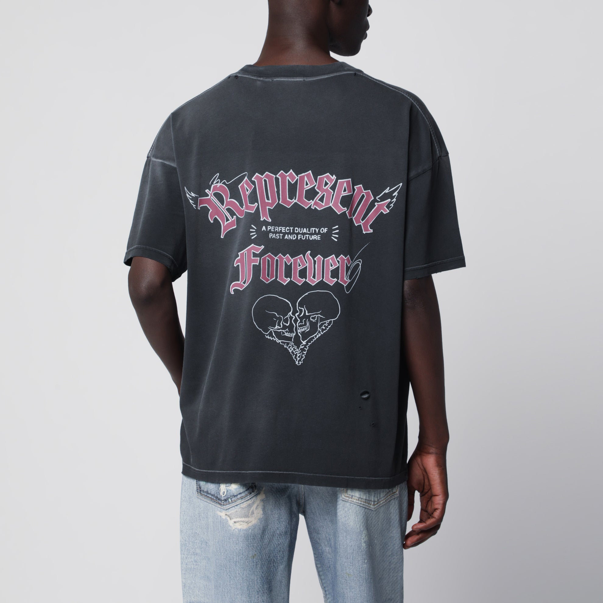 T-shirt en coton effet usé noir délavé