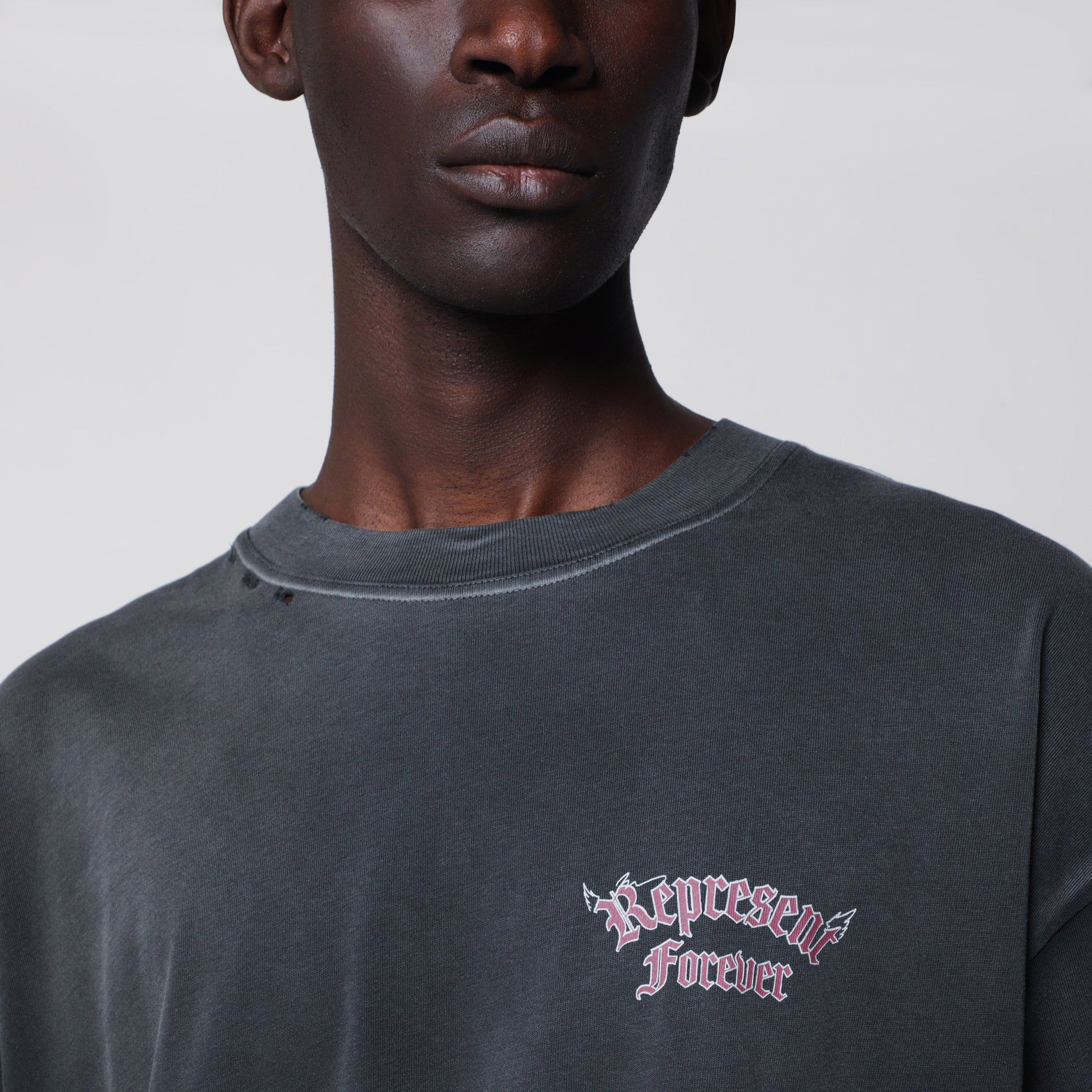 T-shirt en coton effet usé noir délavé