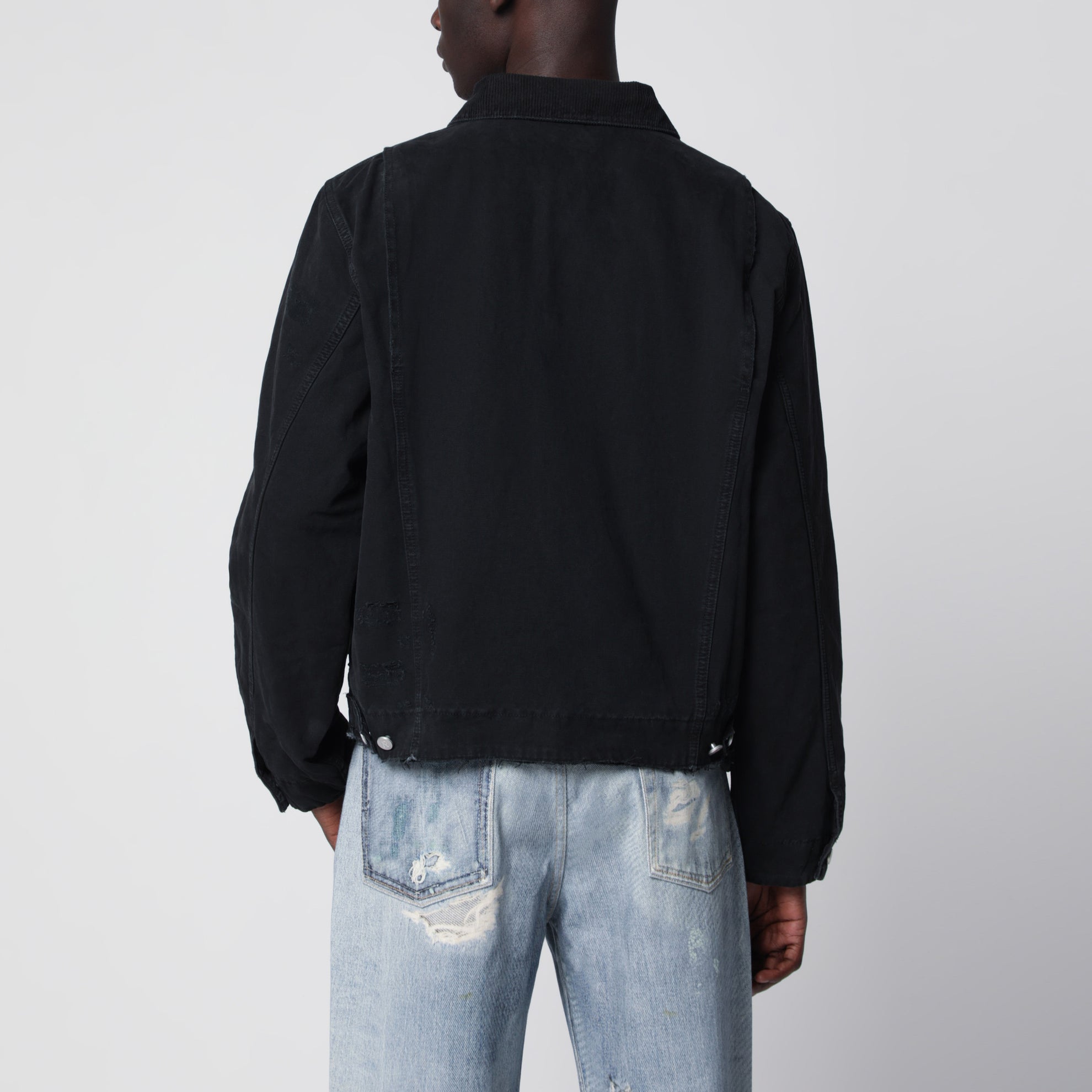 Long-sleeve zip-up cotton jacket in black