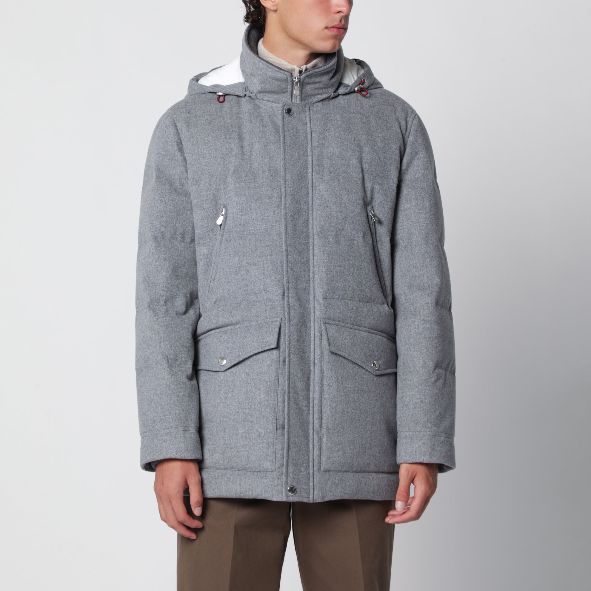 Parka in Hellgrau aus Wolle