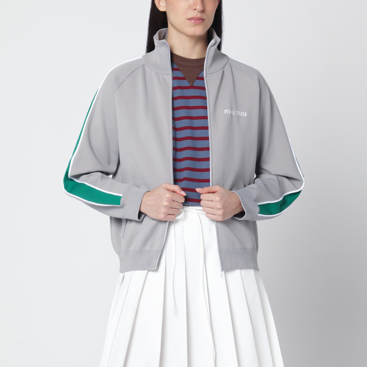 Sweat zippé gris/vert en fil technique