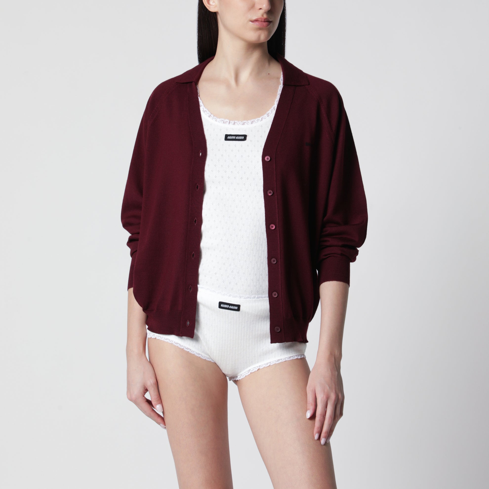 Cardigan in amaranth wool