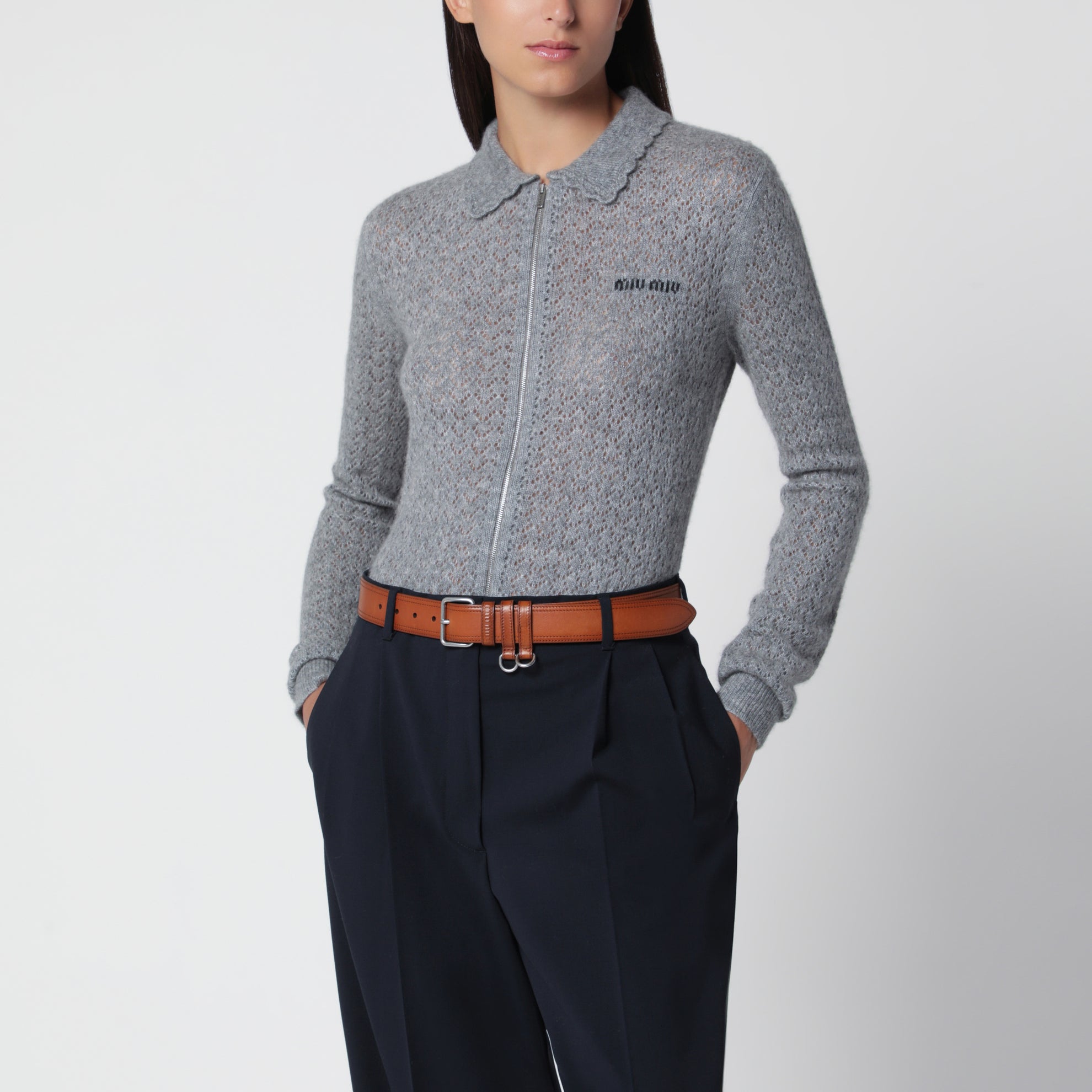 Cardigan grigio in cashmere e seta