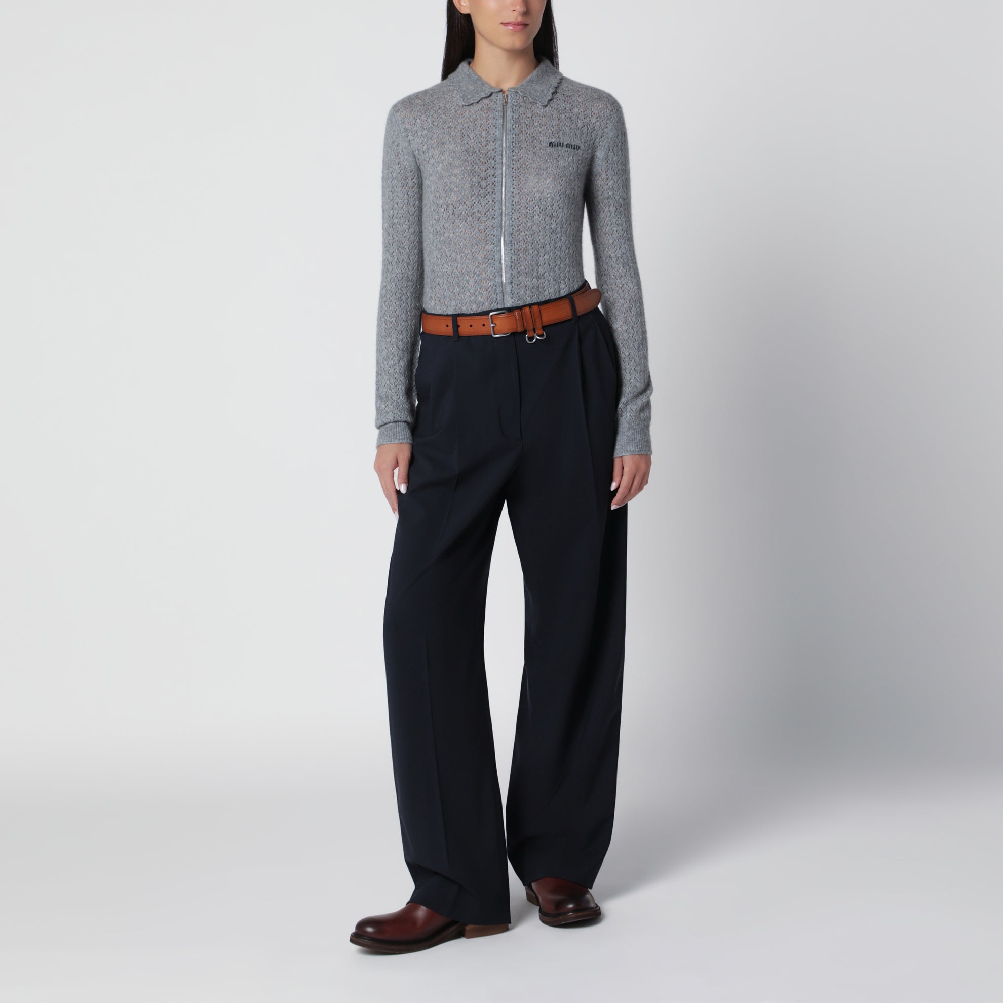 Cardigan grigio in cashmere e seta