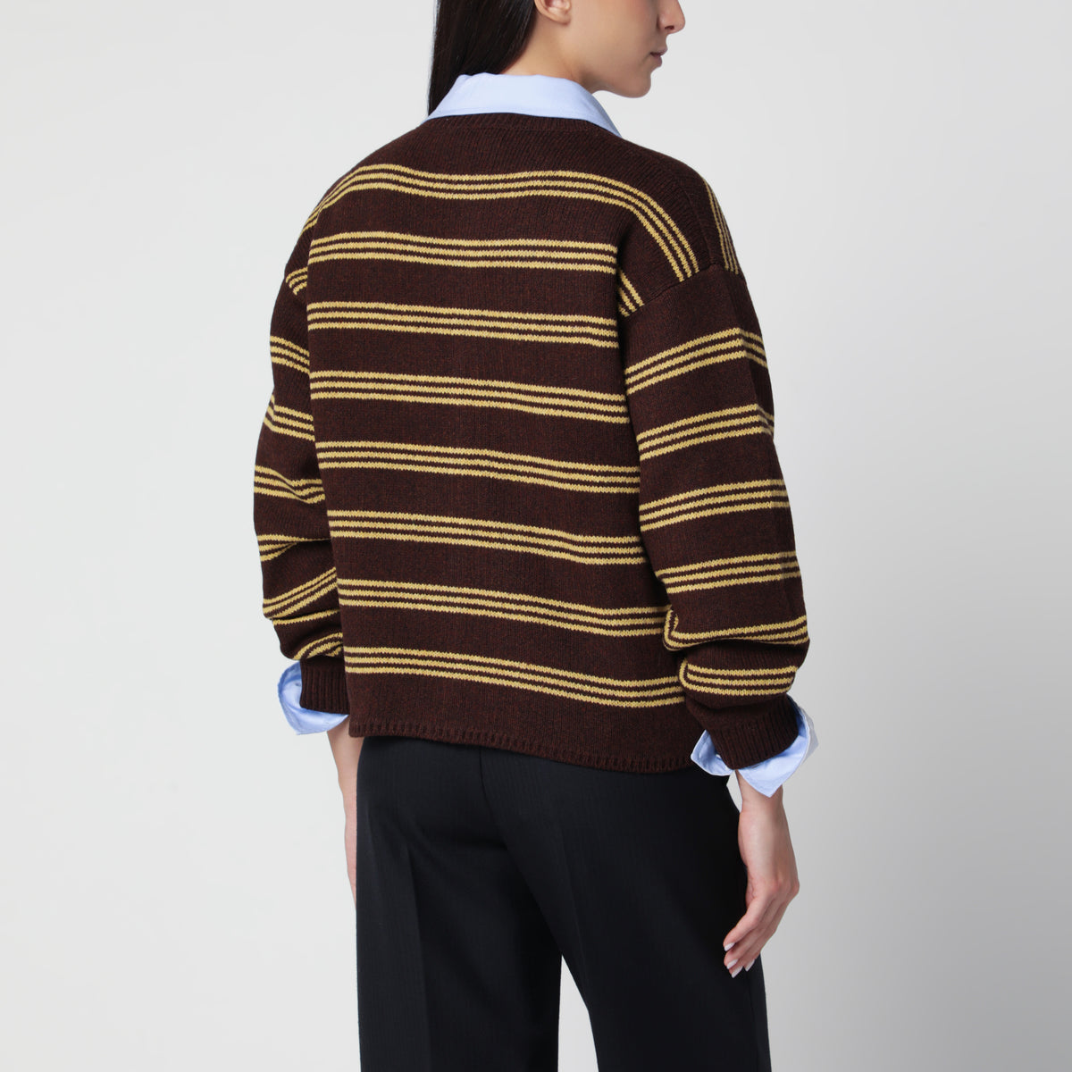 Cardigan a righe color cacao in lana