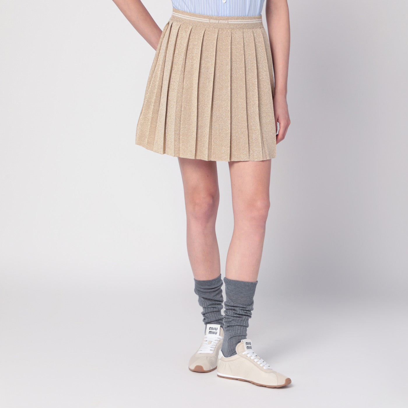 Gold pleated lurex miniskirt